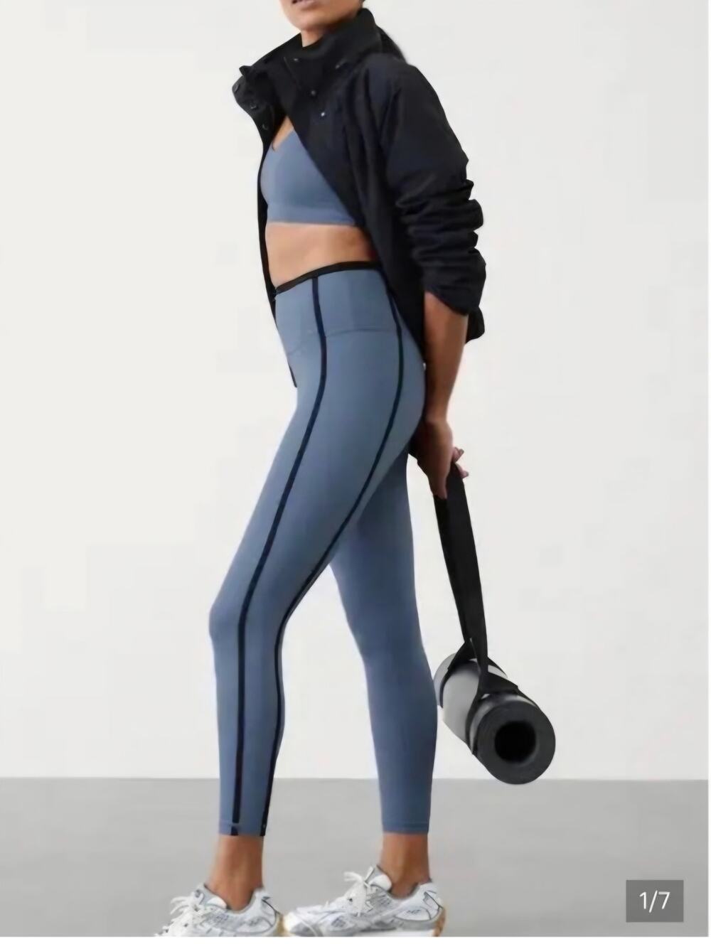 Athleta Ultra High Rise Elation 7/8 Tight Womens M Shadow Blue Black Stripe